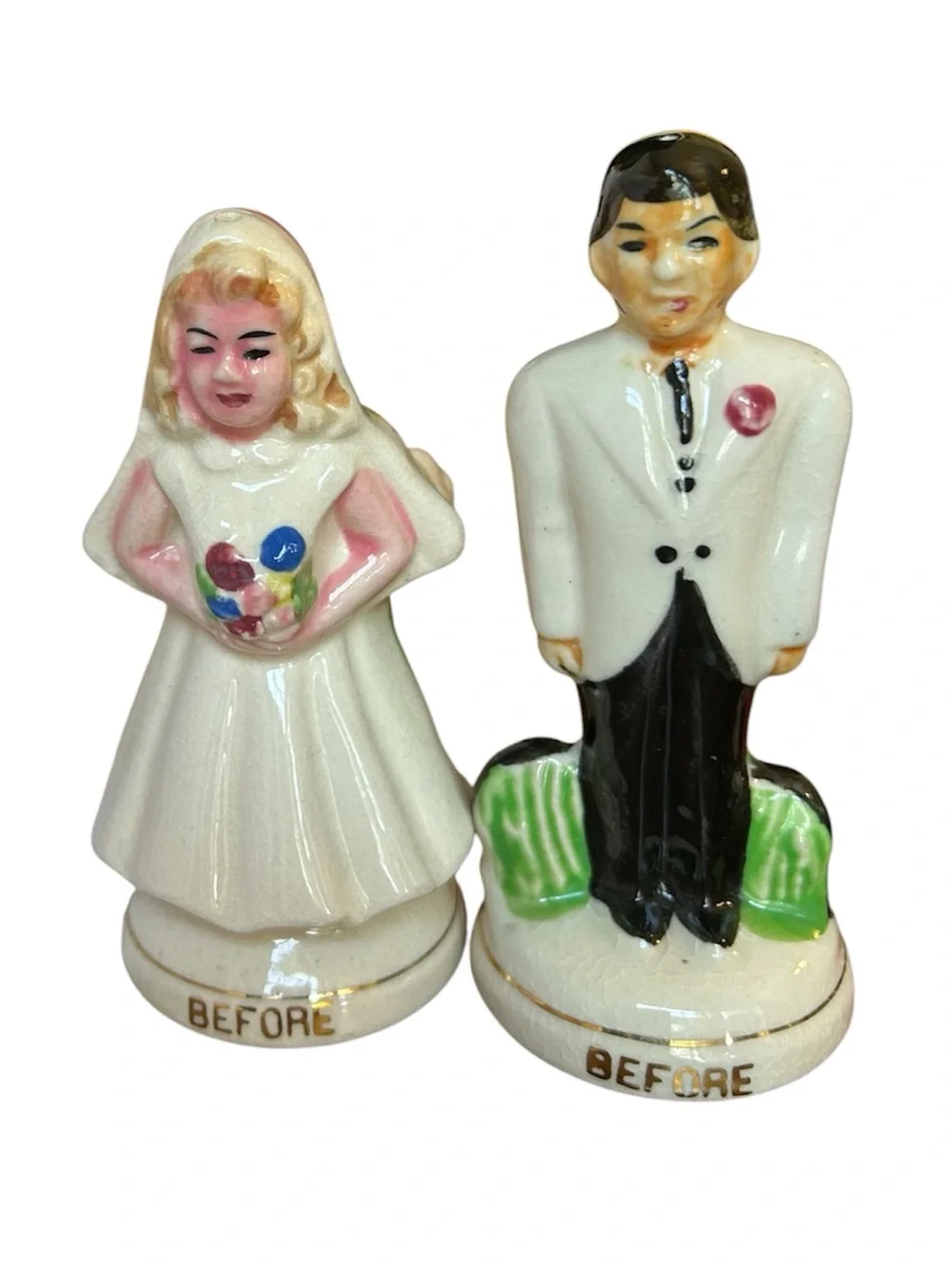 Vintage 1950’s “Before & After” Bride & Groom Salt & Pepper Shakers